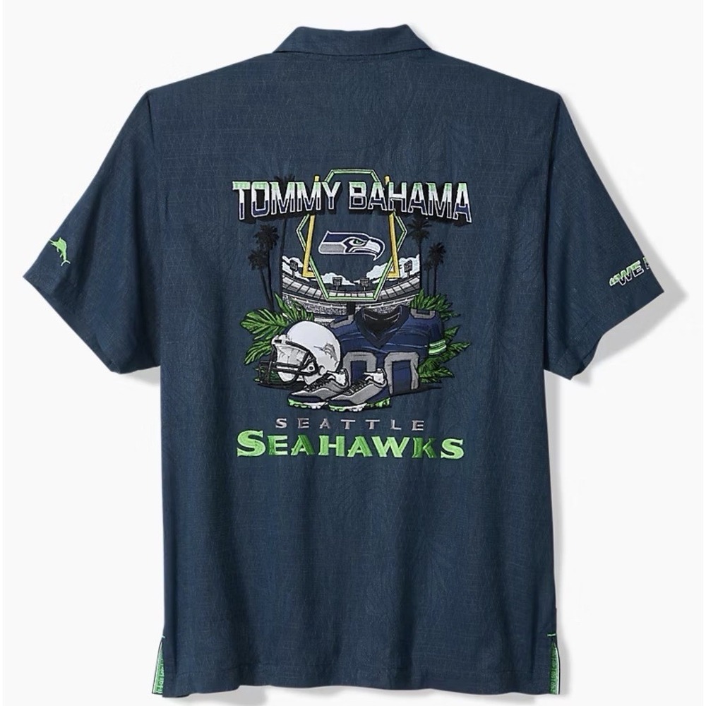 Seattle Seahawks Men's L Tommy Bahama NFL Endzone Paradise Silk-Blend Camp Shirt